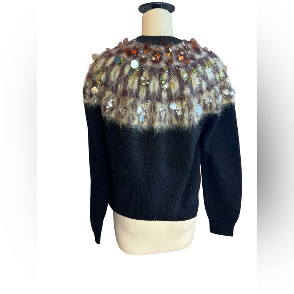 Tory Burch Black Crewneck Sweater with Multicolor Yoke Embellishment - Picture 4 of 10